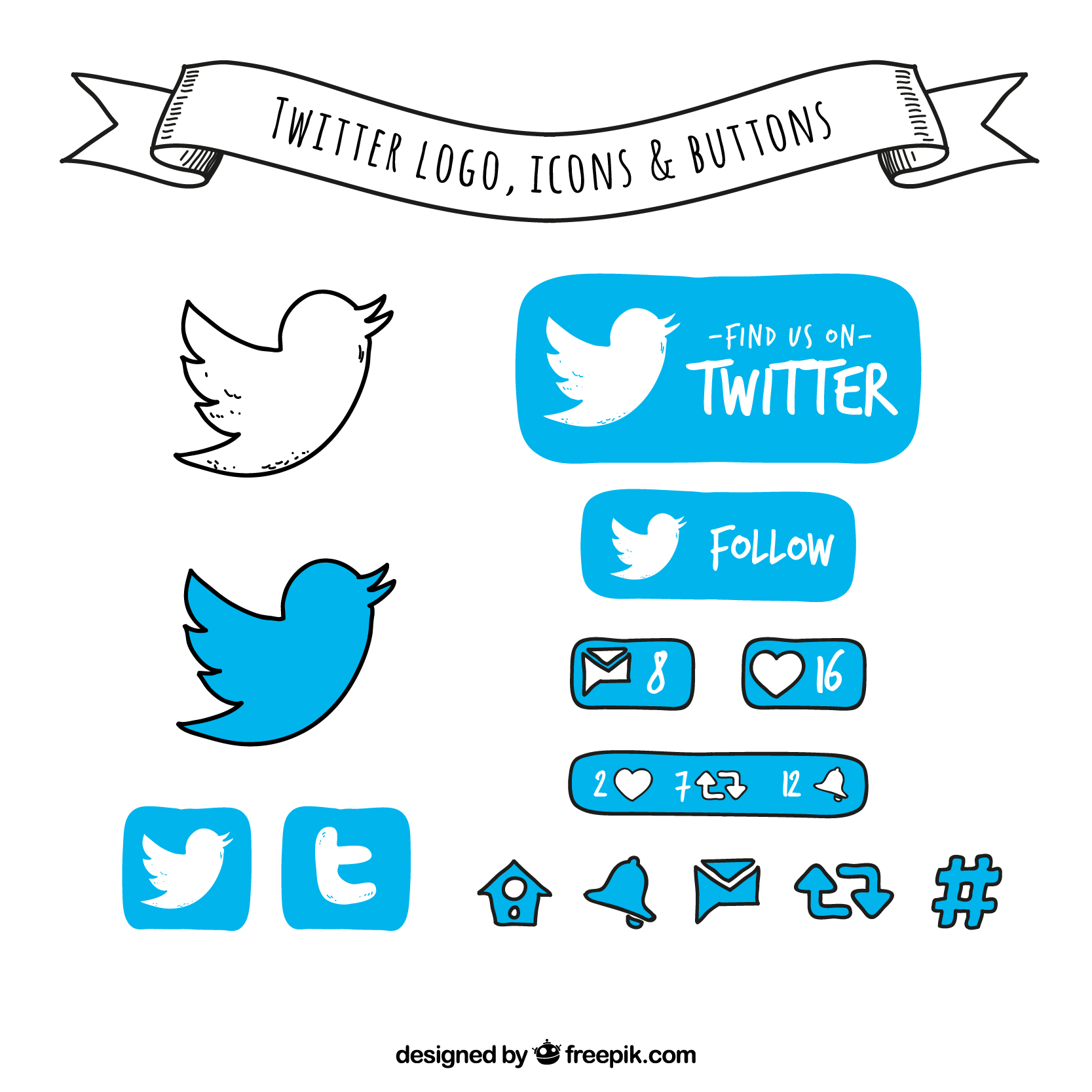 1667x1667 Hand Drawn Twitter Logo, Icons And Buttons Vector Free Download