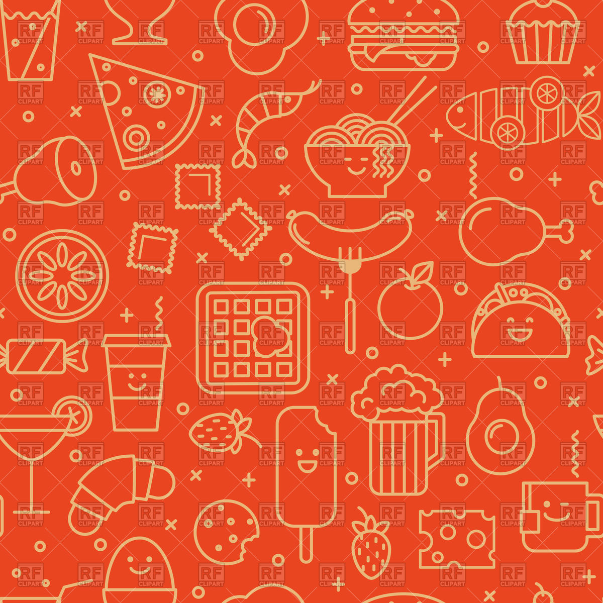 1200x1200 Red Background With Food Icons Vector Image Vector Artwork Of