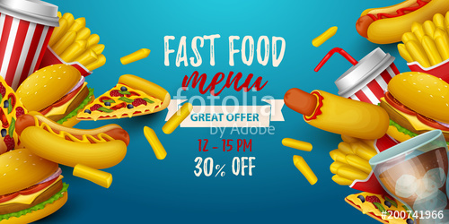500x250 Colorful Fast Food Background. Vector Illustration Stock Image