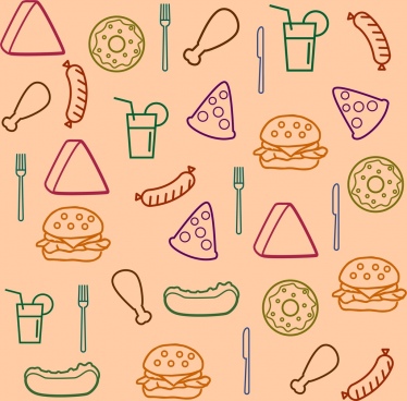 374x368 Fast Food Background Various Symbols Sketch Repeating Design Png
