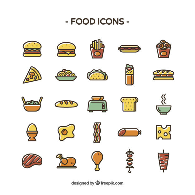 626x626 Colored Food Icons Vector Free Download