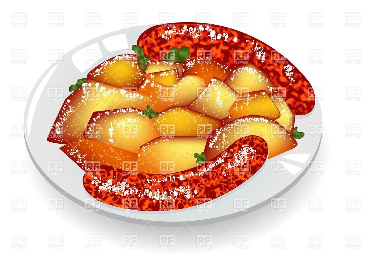 1200x849 Potatoes With Sausage On The Plate Vector Image Vector Artwork