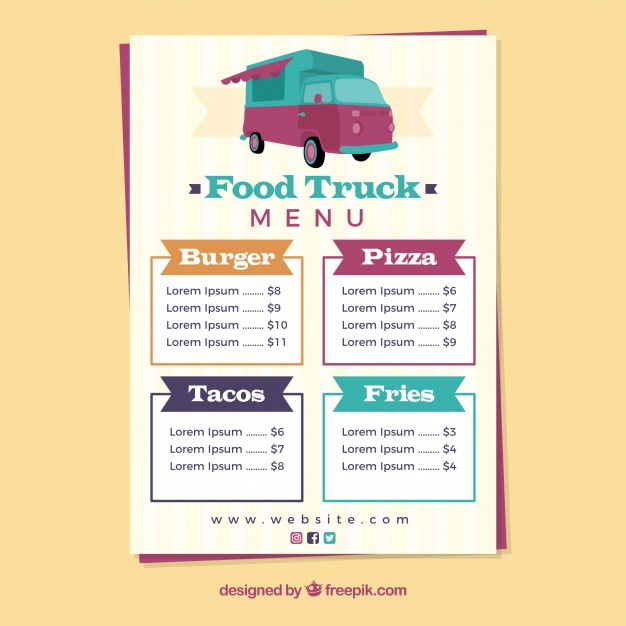 626x626 Colorful Food Truck Menu Template Vector Free Download