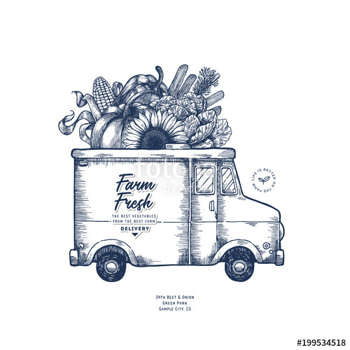 500x500 Farm Fresh Delivery Design Template. Classic Food Truck With