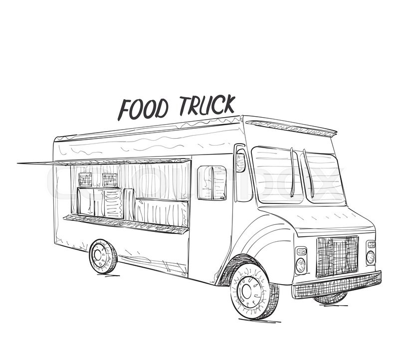 800x724 Hand Drawn Food Truck. Delivery Service Sketch Stock Vector