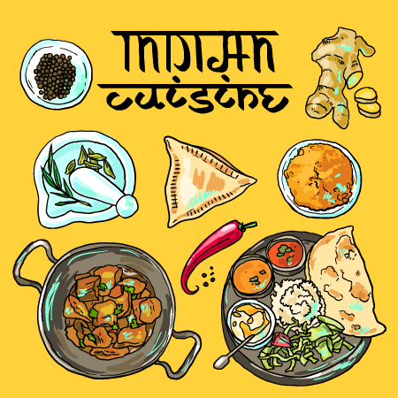 450x450 Hand Drawn Indian Food Elements Vector 01 Free Download