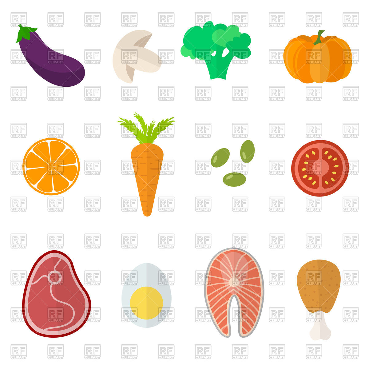 1200x1200 Set Of Flat Design Icons Of Food Vector Image Vector Artwork Of