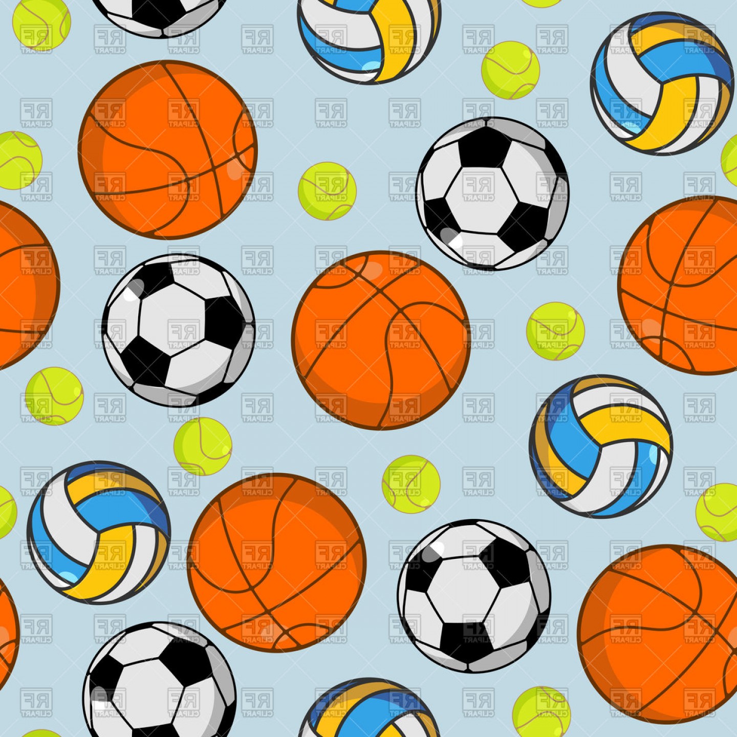 1440x1440 Sports Background With Basketball Tennis And Football Ball Vector