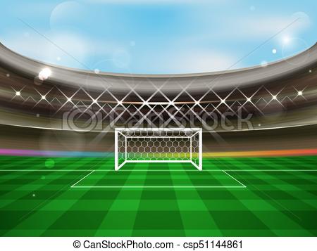 450x357 Soccer Stadium Vector Banner. Football Arena With Spotlights