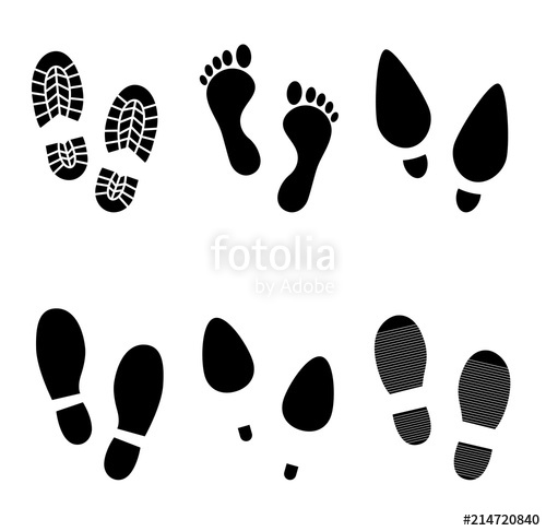 500x486 Human Footprint Vector Icon Set. Bare Foot, Boots, High Heels Etc