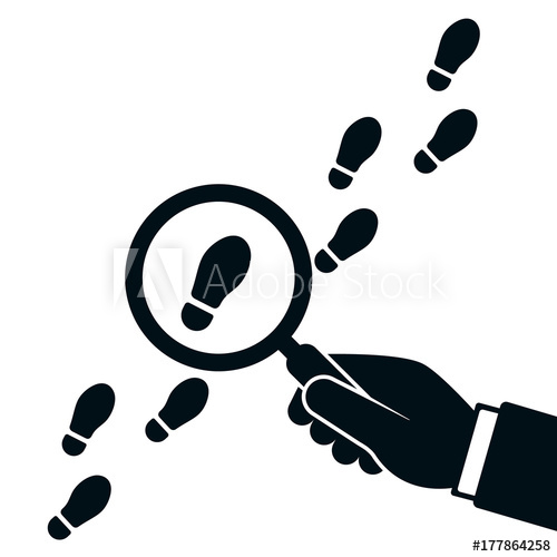 500x500 Following Footsteps Vector Illustration. Hand Holding Magnifying