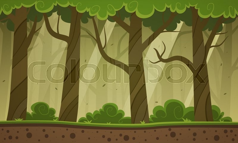 800x480 Game Style Cartoon Forest Background. Vector Illustration. Stock