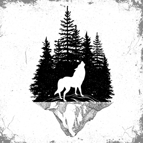 468x468 Wildlife Tattoo Template Wolf Forest Icons Silhouette Design