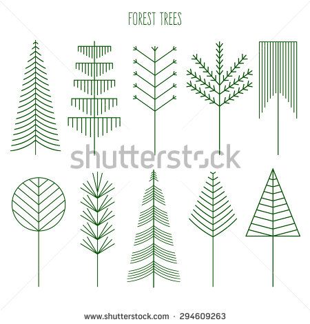 450x470 Forest Trees Set. Line Illustration Of Trees. Hipster And Simple