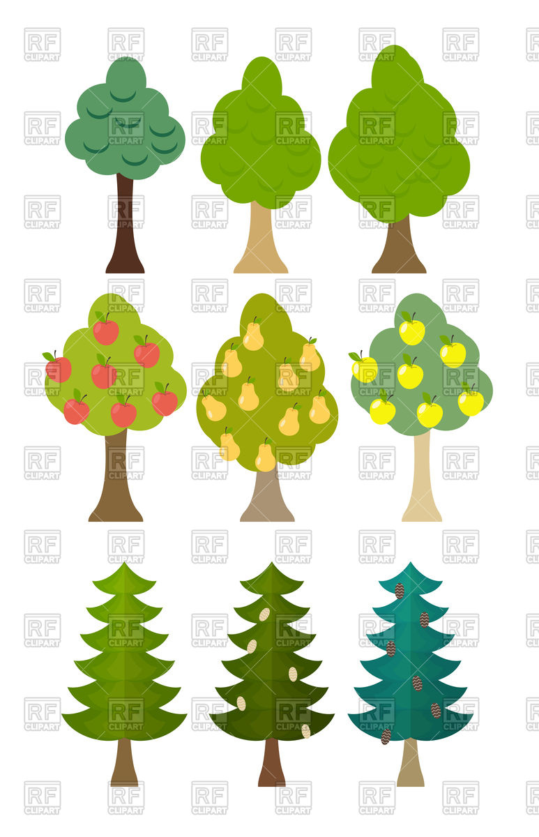 773x1200 Set Icon Of Fruit Trees, Conifers, Forest Trees Vector Image