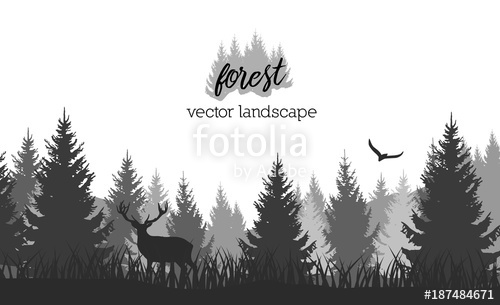 500x305 Vector Vintage Forest Landscape With Blue And Grees Silhouettes Of