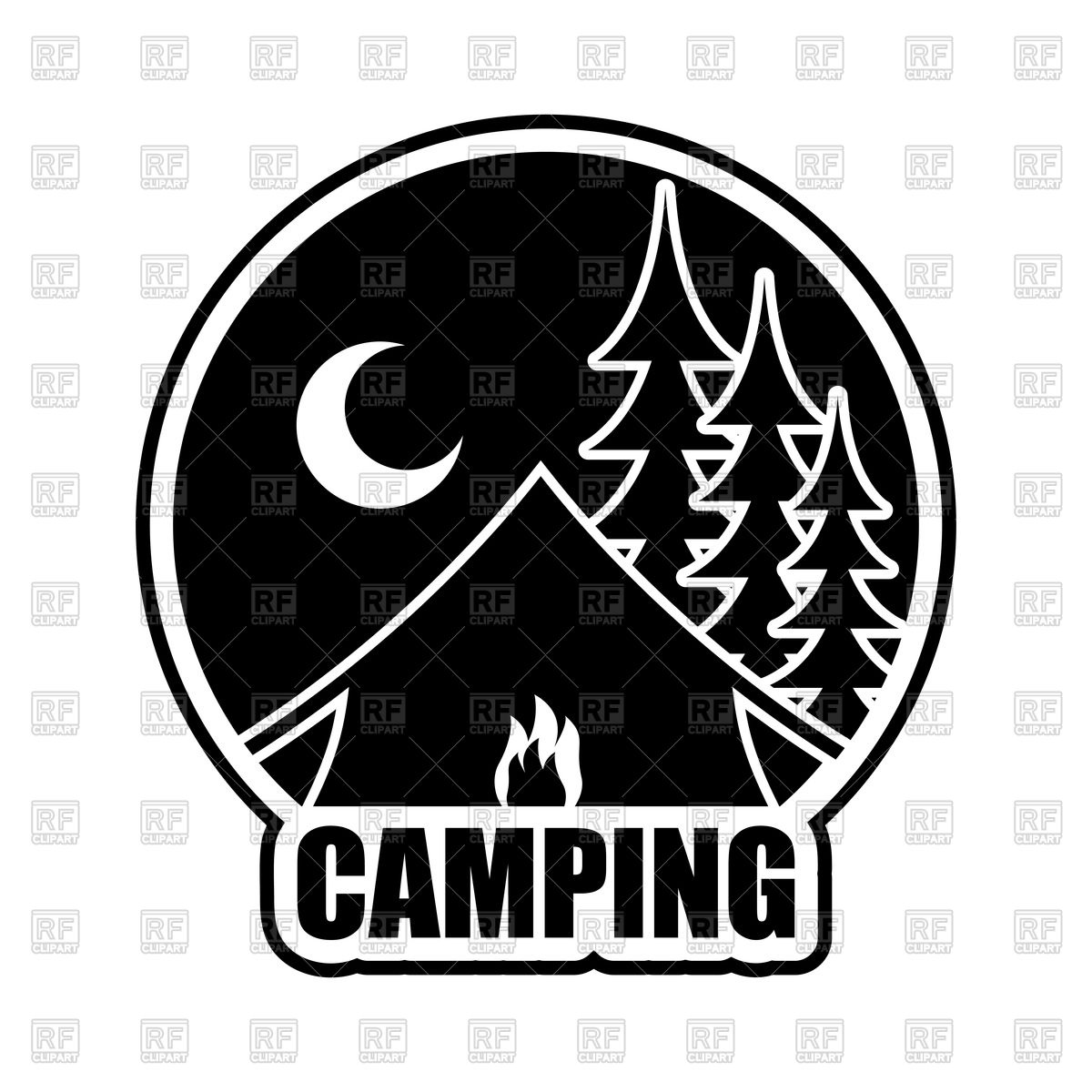 1200x1200 Night Camping Logo, Landscape With Tent And Forest Vector Image