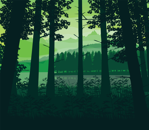 500x437 River With Forest And Mountains Scenery Vector 04 Free Download