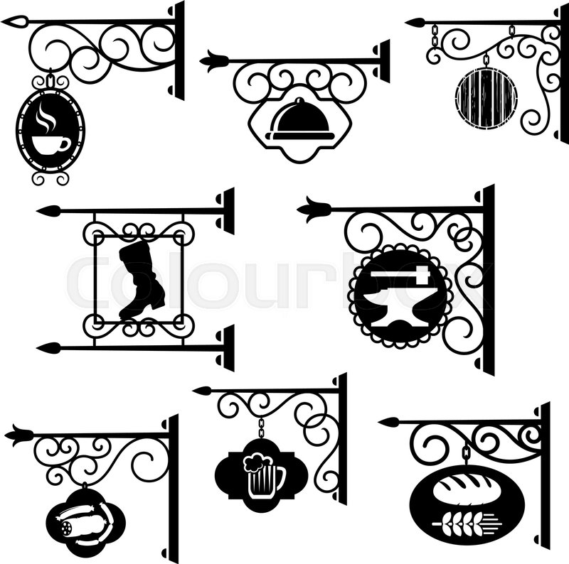 800x794 Vintage Signboards Of Workshops. Forging Retro Shop Signs And