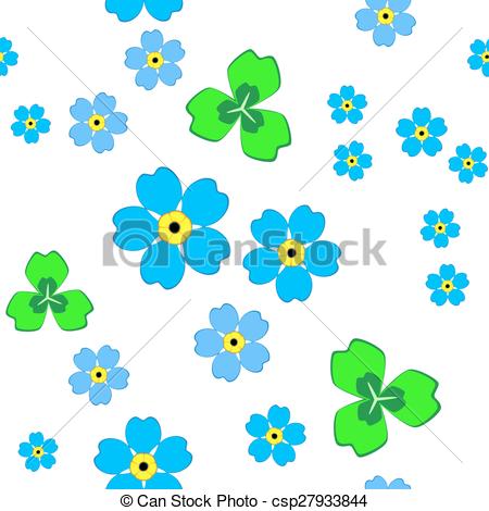 450x470 Pattern With Blue Forget Me Not Flowers And Green Leaves.