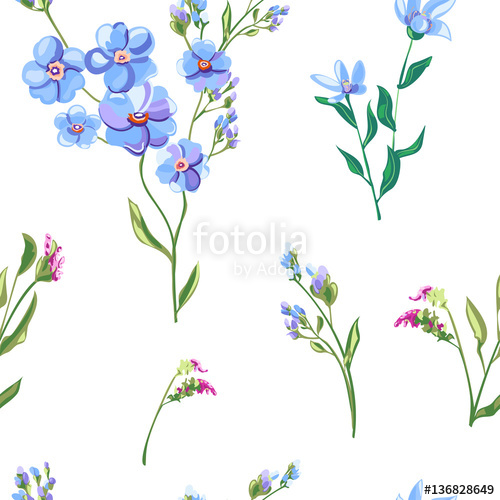 500x500 Vector Floral Seamless Pattern With Blue Flowers And Buds, Forget