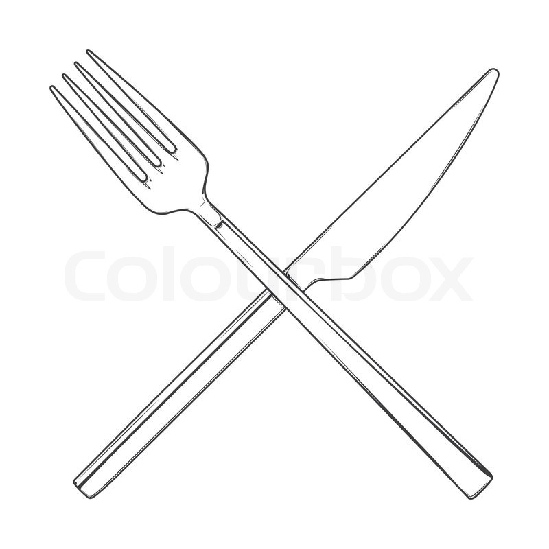 800x800 Crossed Fork And Knife Isolated On A White Background. Cutlery
