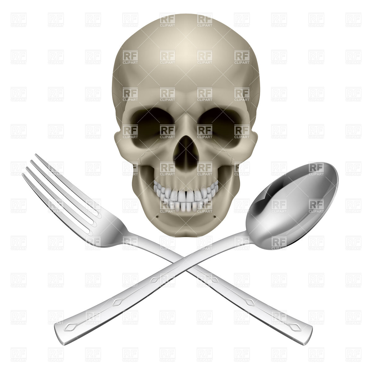 1200x1200 Human Skull With A Spoon And Fork Vector Image Vector Artwork Of