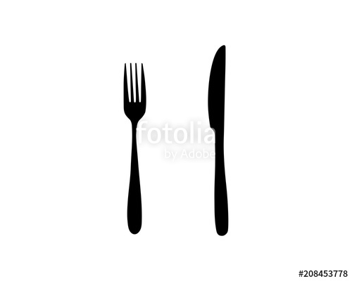 500x400 Black Silhouette Of A Knife And Fork, Vector Illustration. Stock