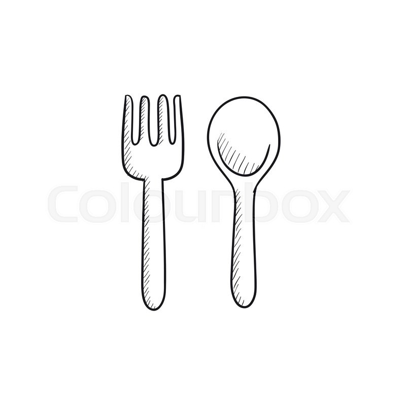 800x800 Spoon And Fork Vector Sketch Icon Isolated On Background. Hand