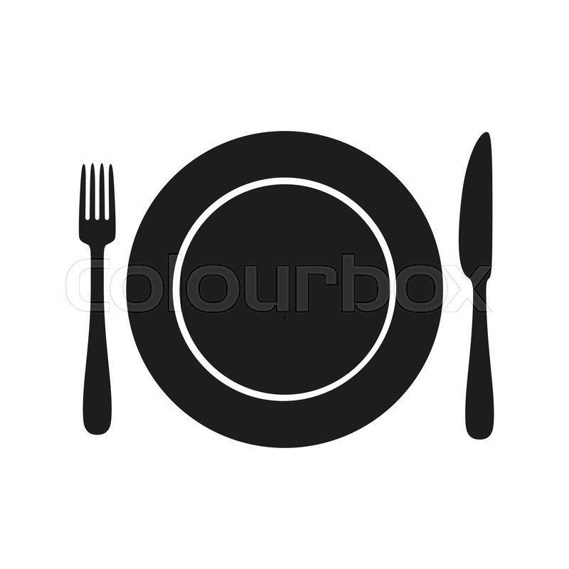 800x800 Utensil Black Silhouette Of Plate, Knife, Fork Stock Vector