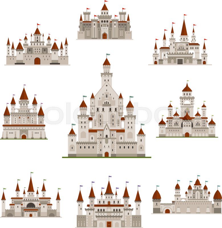 779x800 Castle Or Medieval Fortress Vector Icons Set. Royal Princess Or