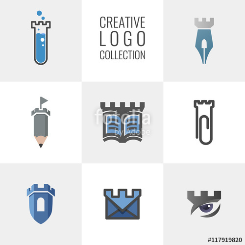 500x500 Creative Logo Collection. Set Of Castle, Fortress Vector Logo