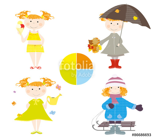 500x452 Little Girl And Four Seasons Vector Illustration For Kids Stock