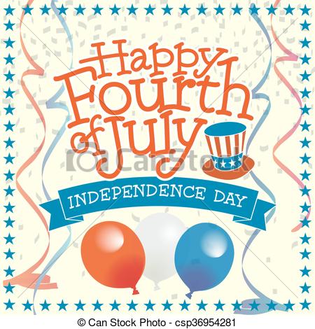 450x470 Happy Fourth Of July. 4th Of July Vector Illustration With Hand