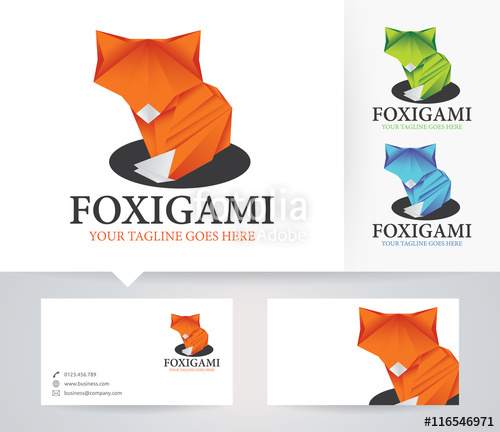 500x432 Fox Origami Vector Logo With Alternative Colors And Business Card
