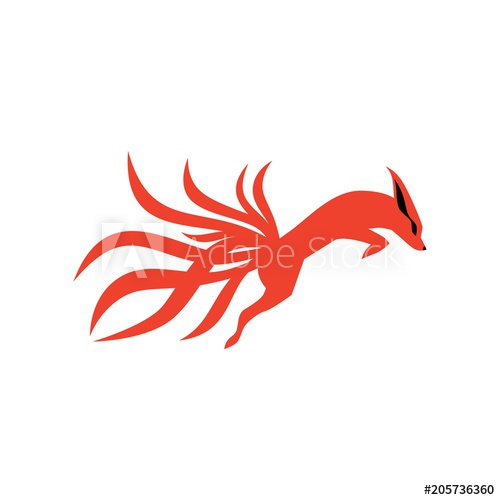 500x500 Nine Tails Fox Logo Vector Icon Illustration