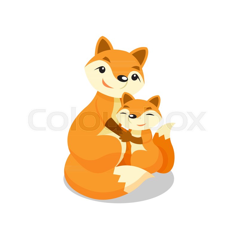 800x800 Mother Fox Hugging Her Baby Fox Vector Illustration Isolated On A