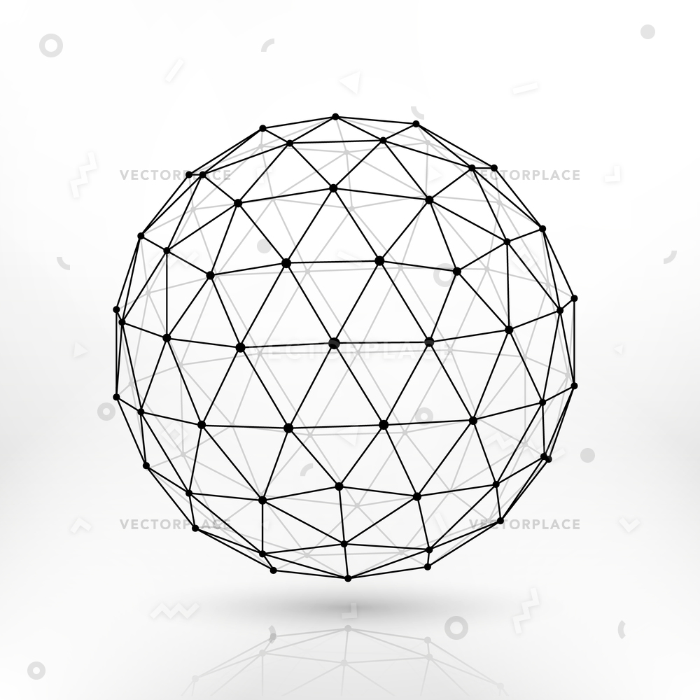 1000x1000 Wireframe Polygonal Sphere Network Lines Abstract Vector