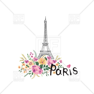400x400 Paris Concept With Flowers Bouquet And Eiffel Tower, France Vector