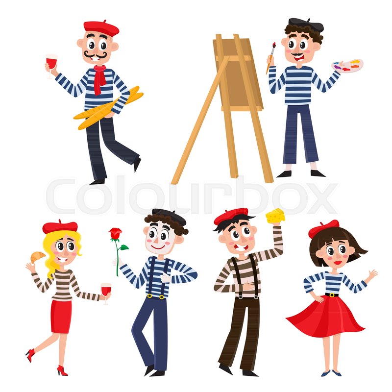 800x800 Set Of Funny Stereotypical French Characters, Food, Mimes And
