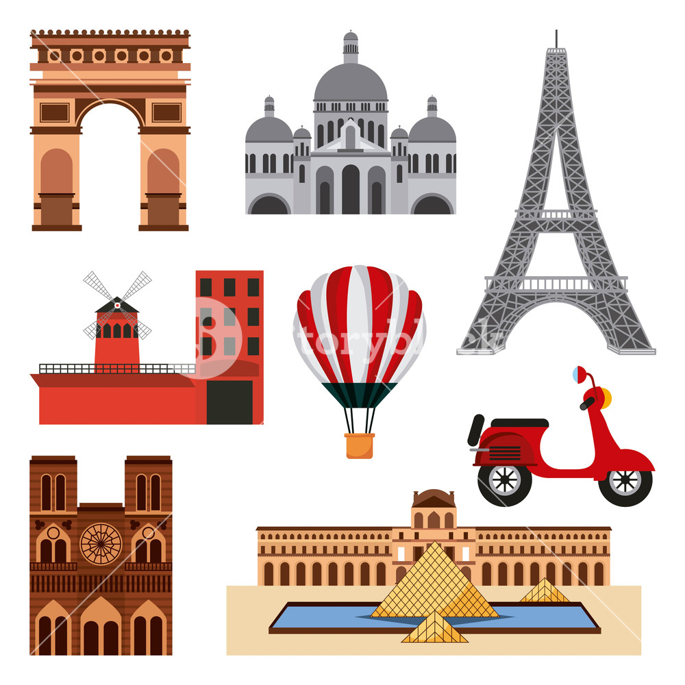 1000x1000 Landmarks Of The World Collage Of Monuments In France Vector