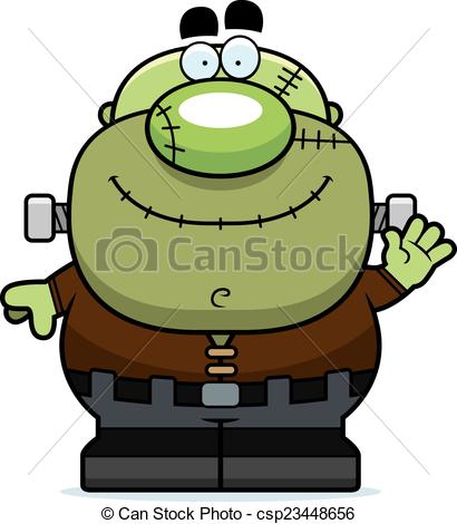 410x470 Waving Cartoon Frankenstein. A Cartoon Illustration Of A