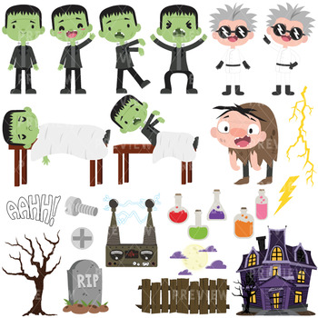 350x350 Halloween Frankenstein Monsters Clipart Instant Download Vector Art
