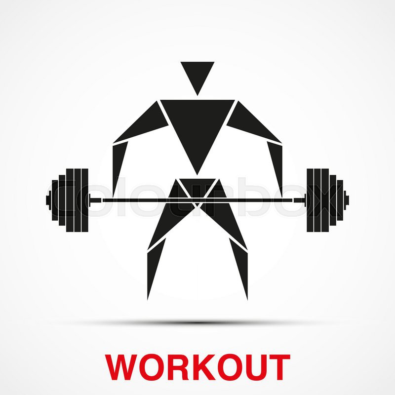 800x800 Workout Logo With Triangle Man And Barbell. Vector Illustration