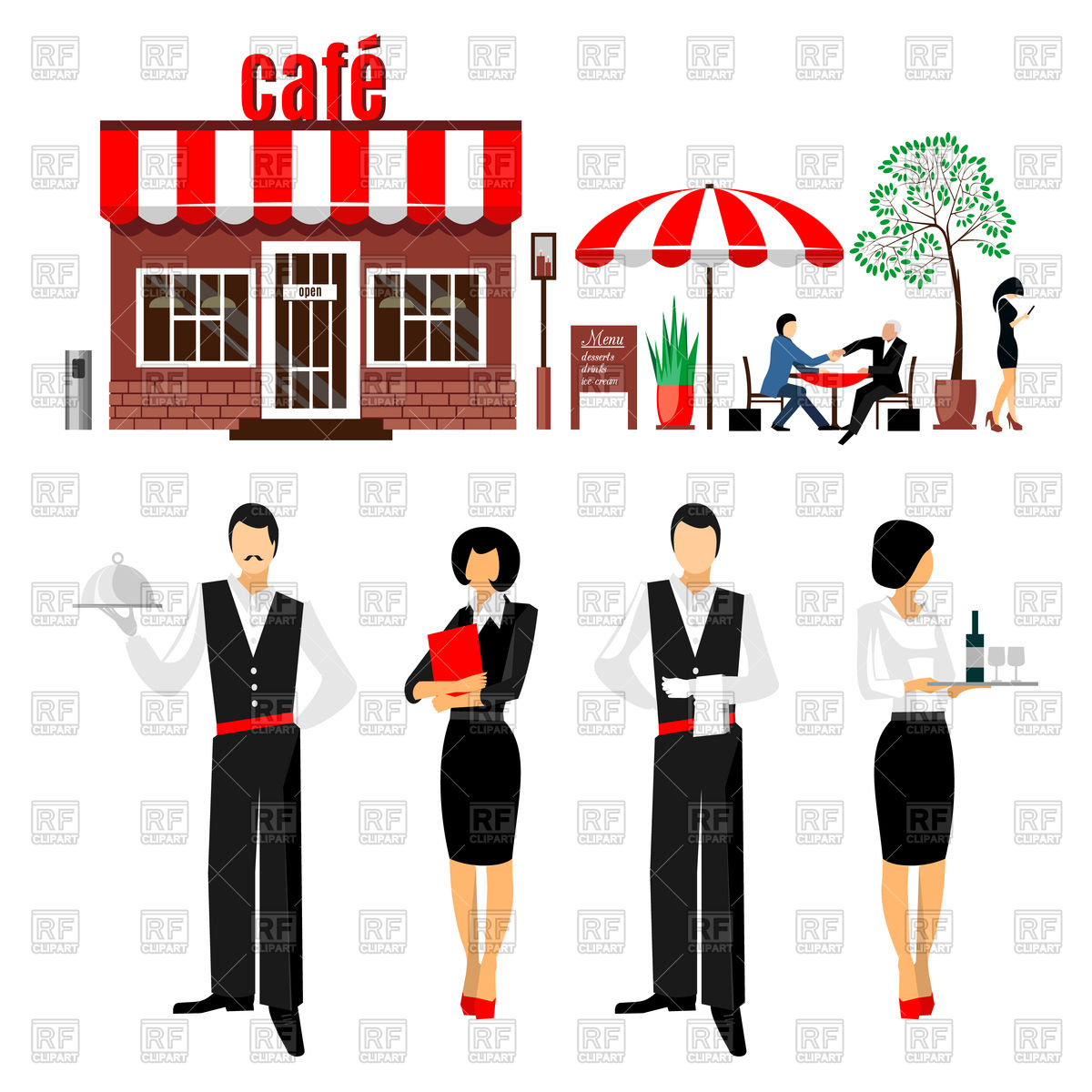 1200x1200 Flat Young Stylish Male And Female Waiters Near Cafe Vector Image