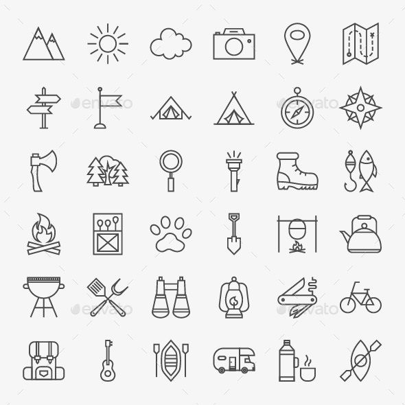 590x590 Camping Vector Line Icons By Anna Leni Vector Adventure Icons Over