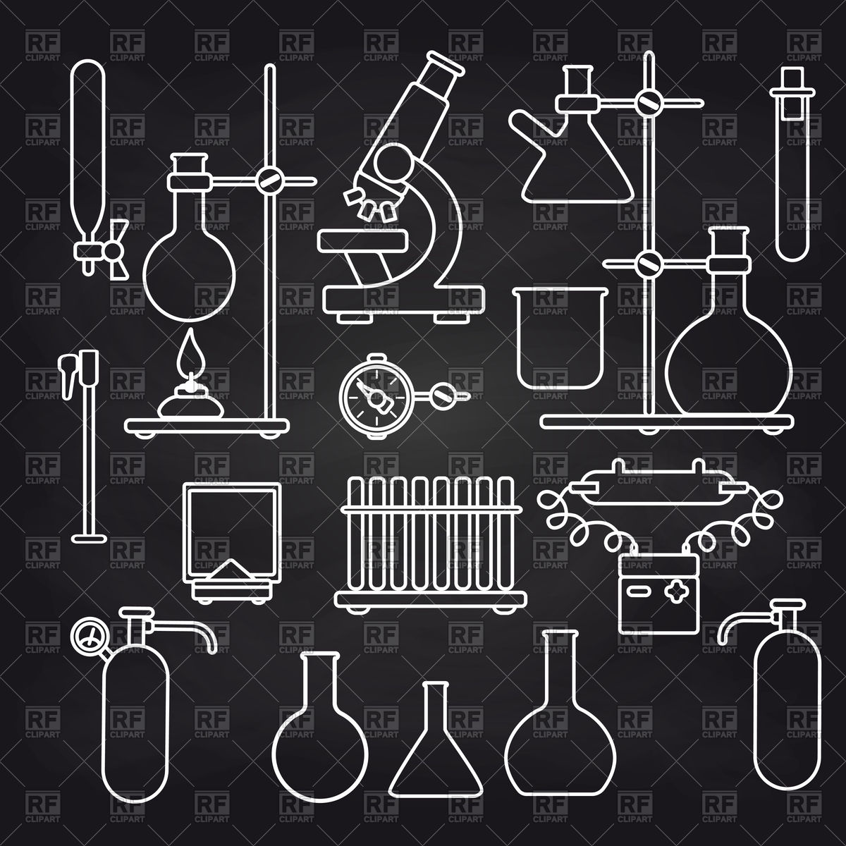 1200x1200 White Chemical Lab Icons Set On Chalkboard Background Vector Image