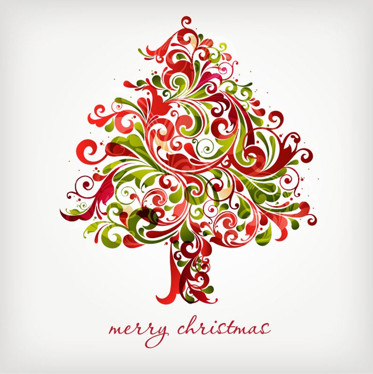 767x768 Floral Swirls Tree For Christmas Vector Graphic Free Vector