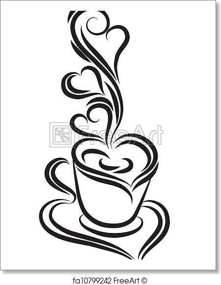 450x580 Free Art Print Of Black And White Coffee Cup Vector. Swirl, Curl
