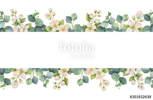 500x328 Watercolor Vector Wreath With Green Eucalyptus Leaves, Jasmine